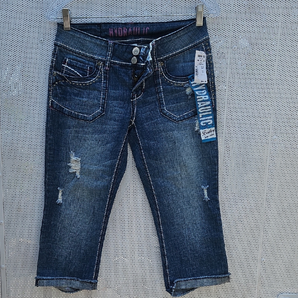Hydraulic Blue Cropped Distressed Jeans